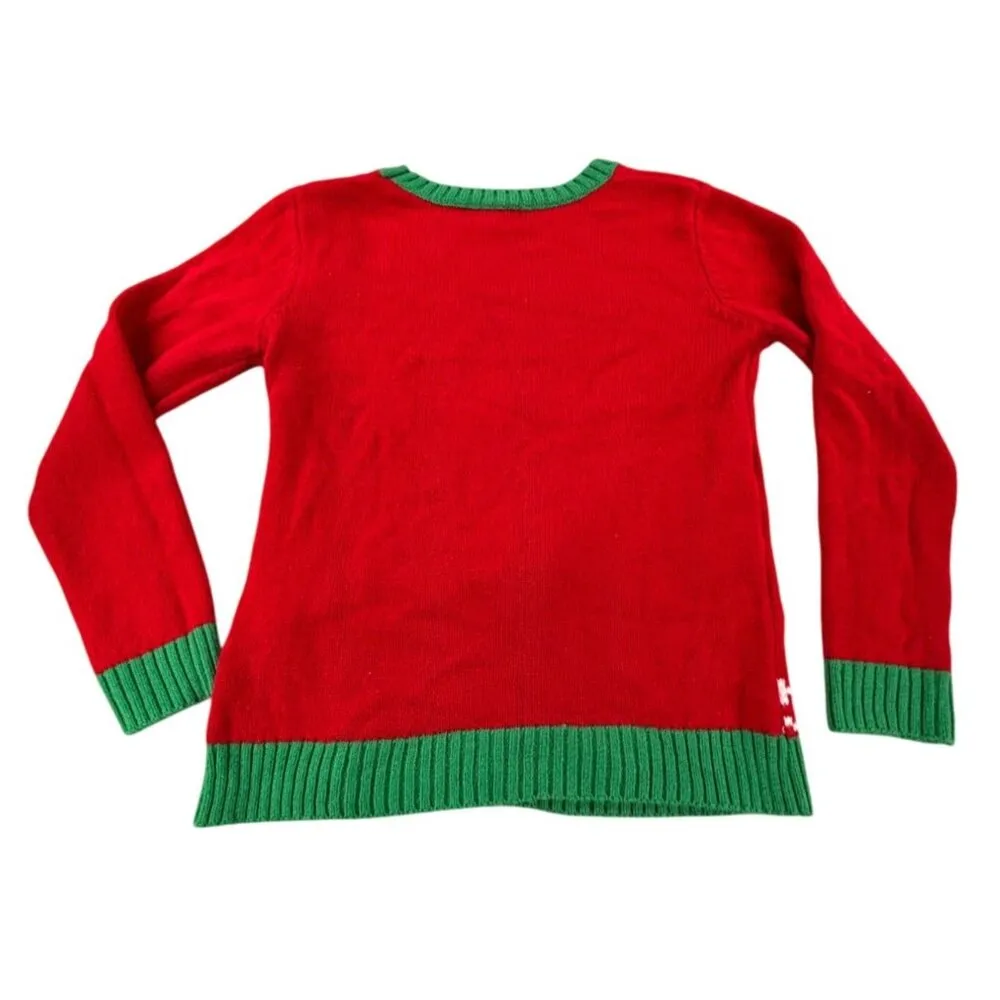 Festive Reindeer Christmas Sweater Sequin Green Trims Holiday Ugly Sweater - Image 2