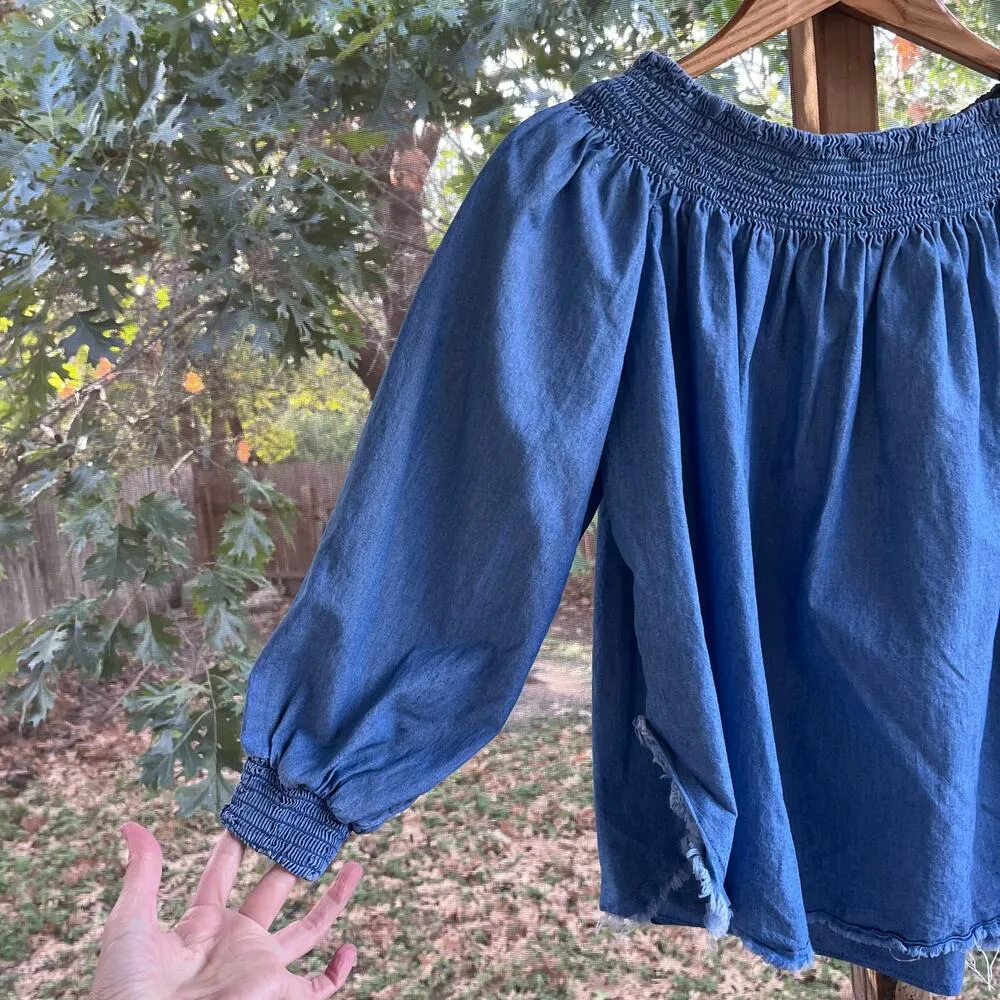 One X Oneteaspoon Women's Blue Denim Raw Hem Blouse Size S - Image 3