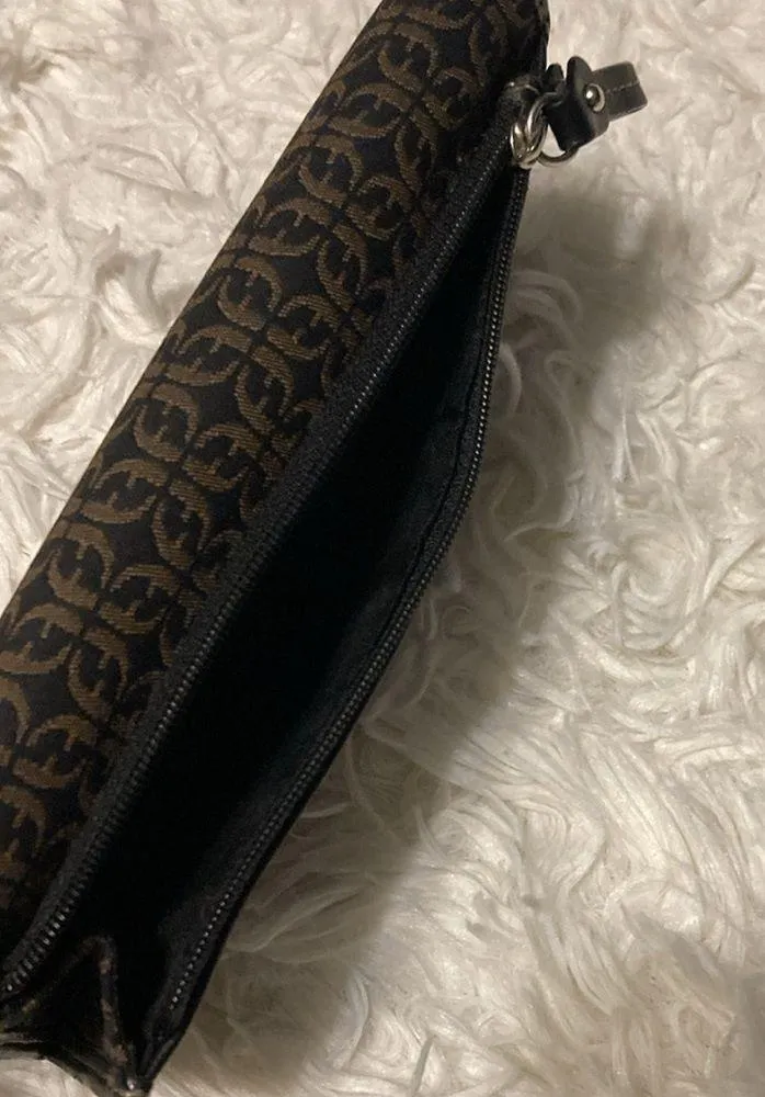 Fossil  Signature Trifold Wallet Checkbook Cover Zipper Coin Pocket Black/Brown - Image 7