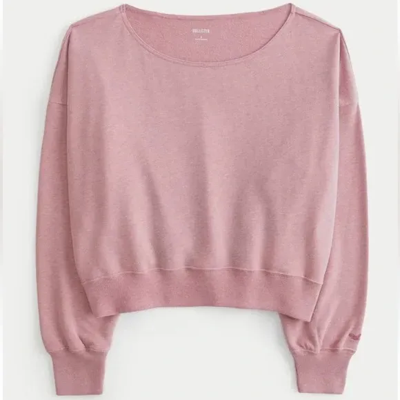 Hollister Easy Off-the-Shoulder Cotton Sweatshirt in Mauve Pink Women’s Sz Large - Image 3