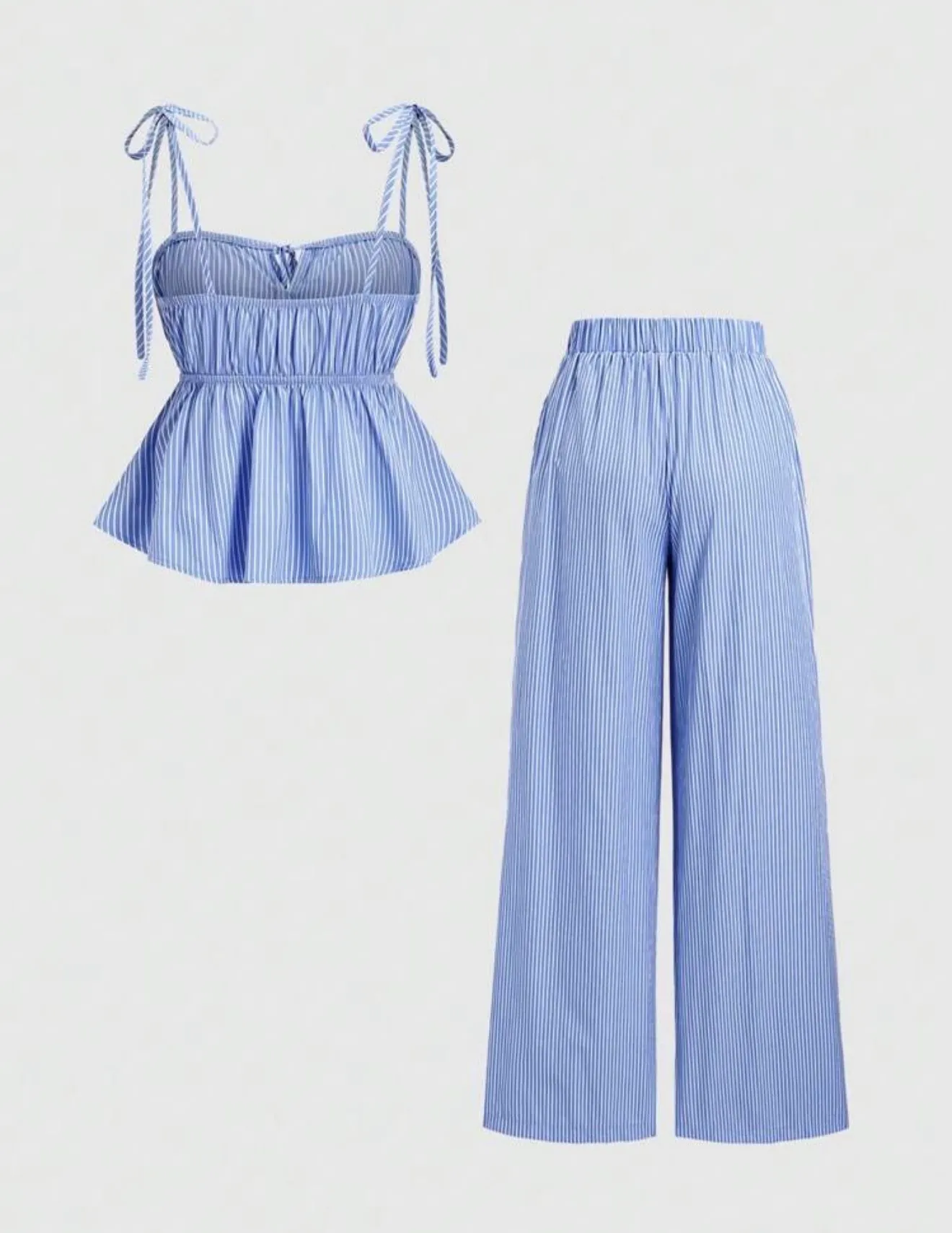 Blue and white striped babydoll 2 piece set - Image 2