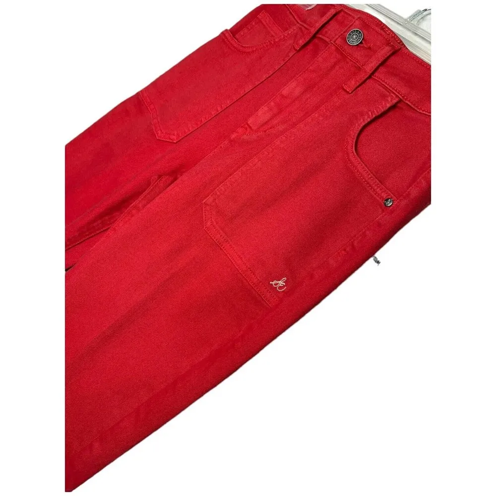 New Sam Edelman Stiletto Raw Hem Crop Boot High Rise Jeans Cherry 6 28 - Image 6