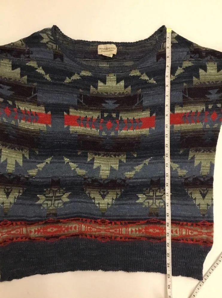 Denim & Supply Ralph Lauren Blue Aztec Scoop Neck Top Sweater Sz M - Image 6