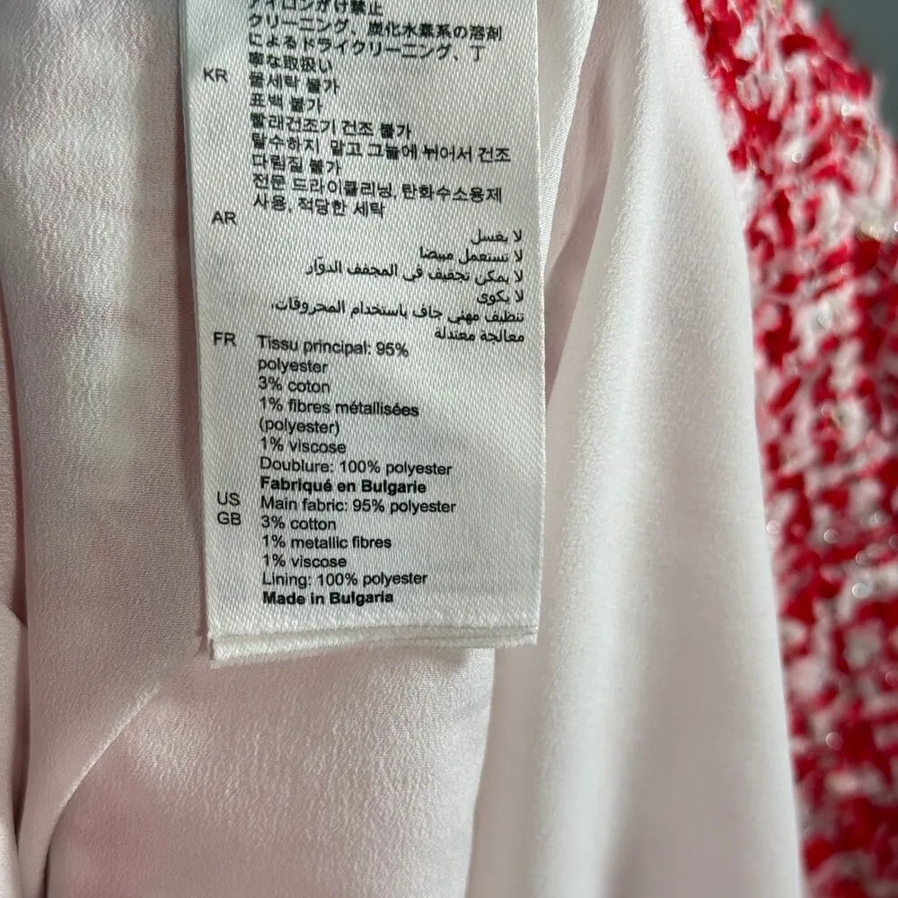 Sandro Paris Red White Tweed Mini Skirt FR 42 US 10 Bouclé Holiday Workwear - Image 8