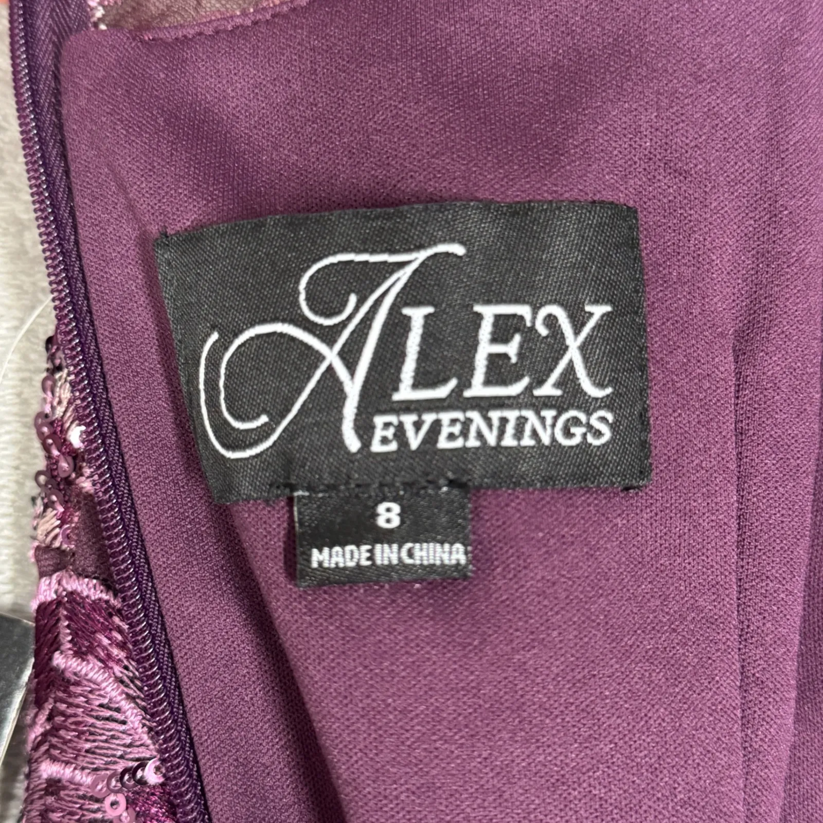 Alex Evenings Dress Women 8 Plum Purple Floral Lace Sequin Sheath Cocktail Party - Image 9