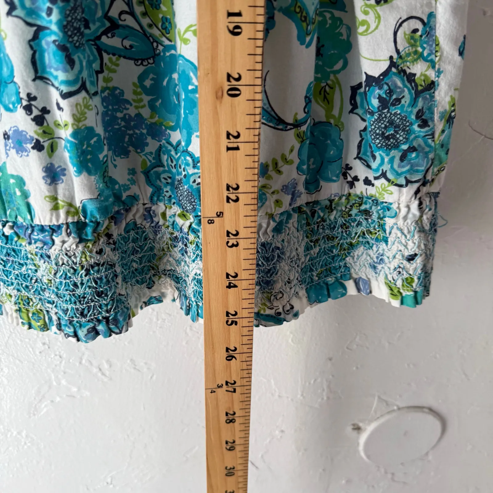 Fashion Bug‎ Size XL Cotton Blue Green Floral Short Sleeve Blouse - Image 8