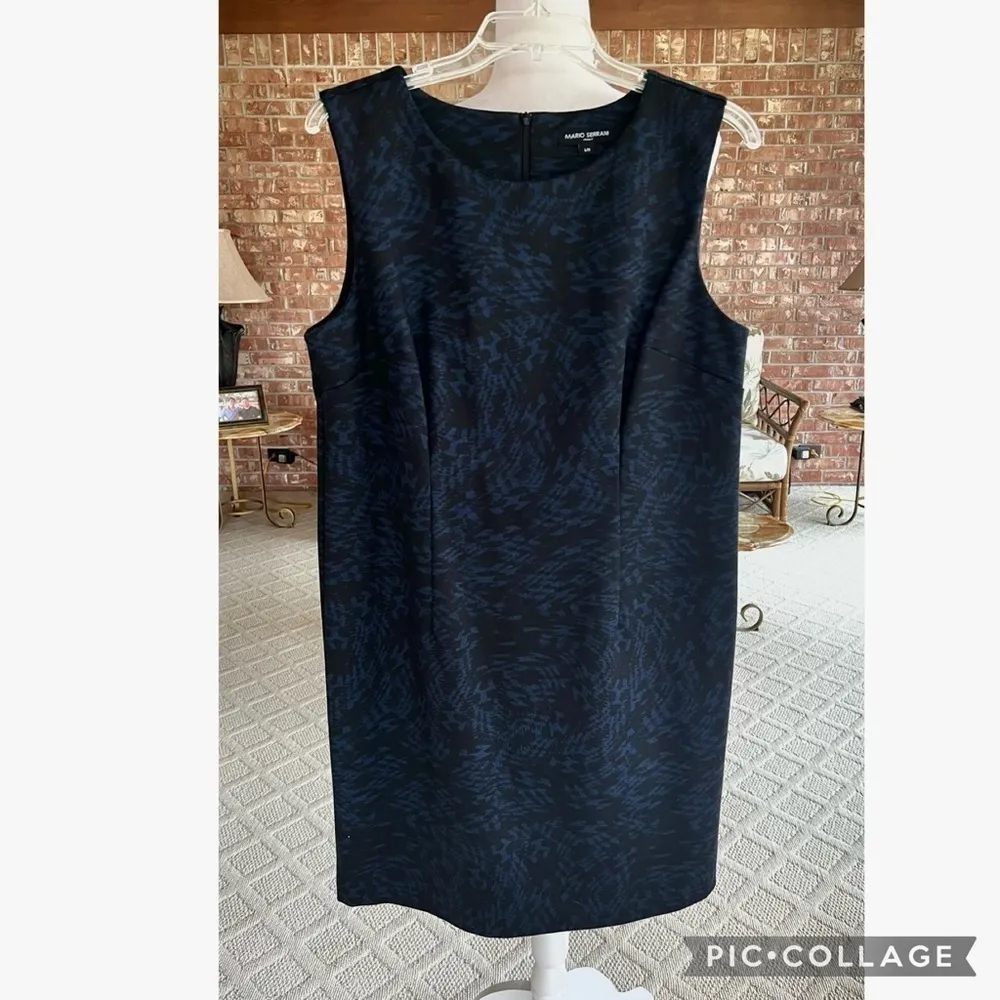 Mario Serrani Italy Dress Ponte Knit Sheath Black Blue Sleeveless L Party Work - Image 13