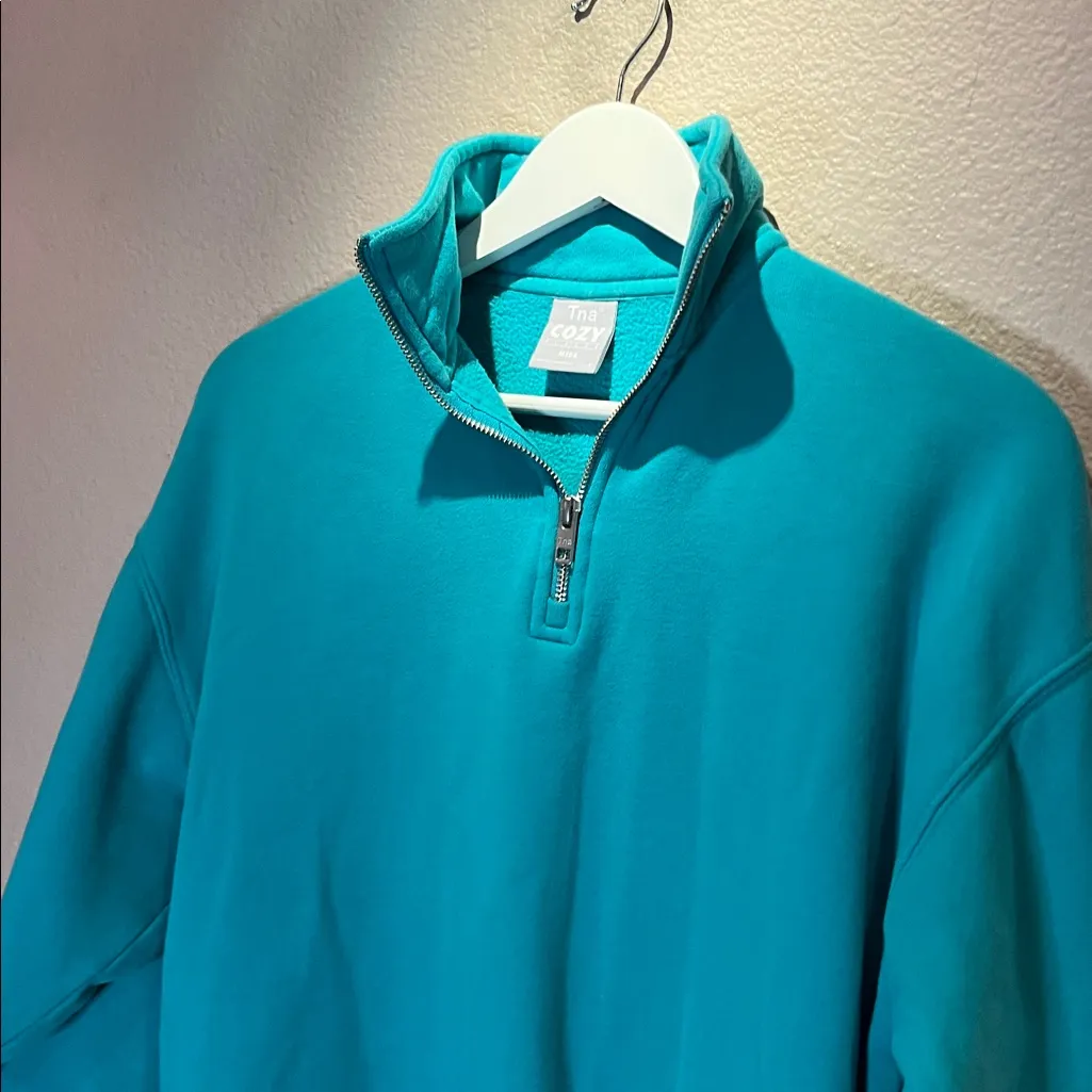 Aritzia TNA Cozy Fleece Mega Fit Green Quarter Zip Pullover Size 1 or XS - Image 6