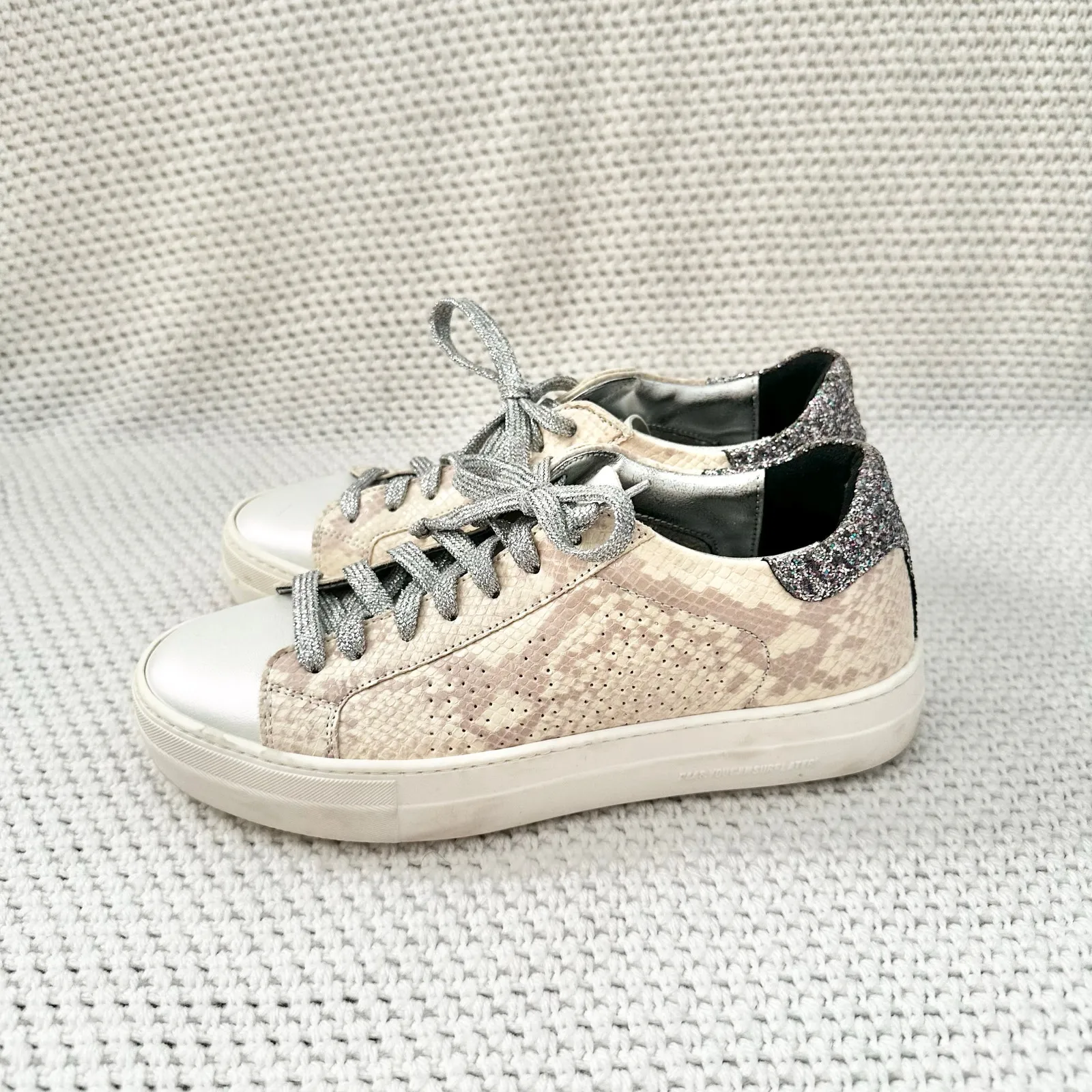 P448 Beige Snake Print Thea Low To Platform Lace Up Sneaker Glitter Heel 40 Wmn - Image 8