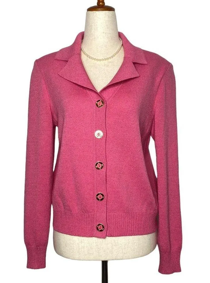 St. John Sport Hot Pink Barbiecore Santana Knit Blazer Cardigan Wool Blend - Image 12