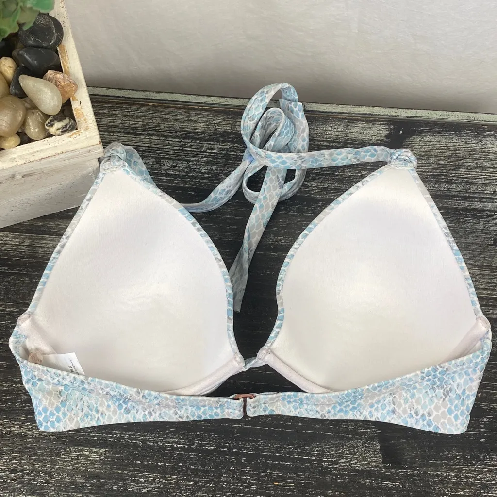 Shade & Shore Blue & Tan Snake Animal Print Contour Underwire Bikini Top 36D - Image 2