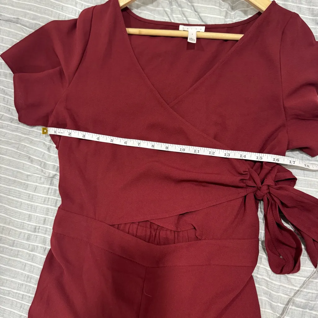 Leith  Red Grape Wide Leg Wrap Top Jumpsuit Small - Image 5