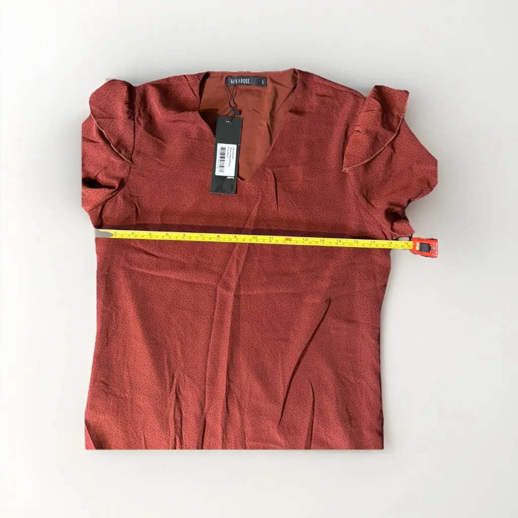 Mikarose‎ Tulip Sleeve V-Neck Top in Rust/Black - S Blouse Officecore - Image 5