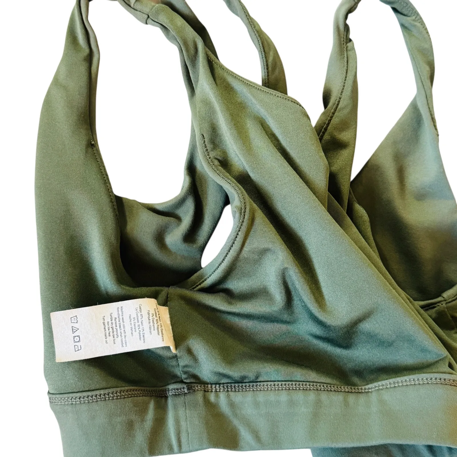ALO Yoga S Olive Green Asymmetry‎ Cut Out Strap Sports Bra Athletic Workout Top - Image 9
