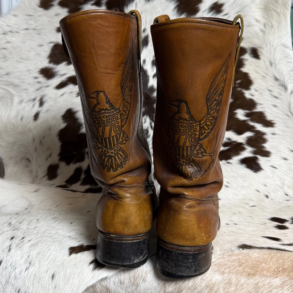 Vintage 1776 Eagle Leather Moto Western Boots Vintage Brown Leather T1 - Image 6
