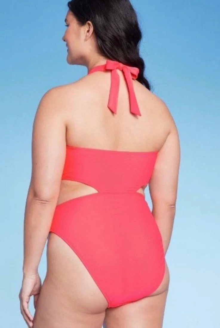 Women's Cross Front Halter  Swimsuit - Wild Fable Coral Pink - Image 3