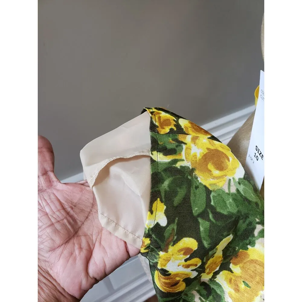 Annalee + Hope Shift Dress Womens 10 Yellow Floral Bow Waist Scoop Neck Back Zip - Image 15