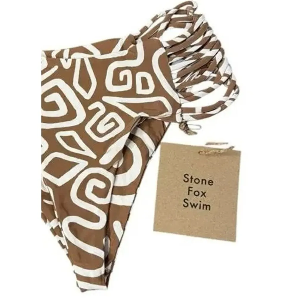 NWT Stone Fox Swim Simone Bikini Cheeky Bottom Rawhide Swirl S Brown White #3540 - Image 9