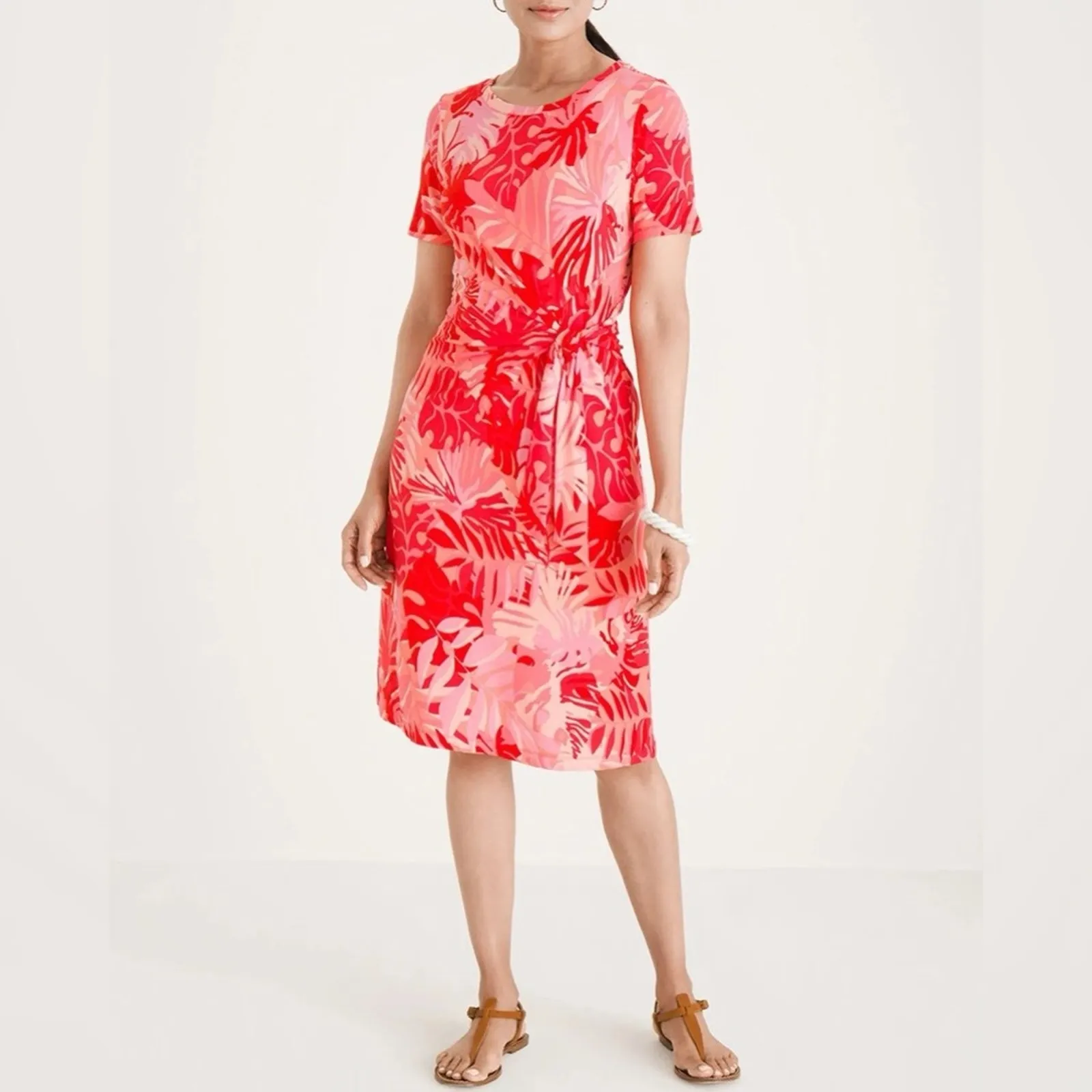 Chico’s Red Tropical Side Tie Short Sleeve Tee Shirt Dress 1 / US8-10 - Image 10