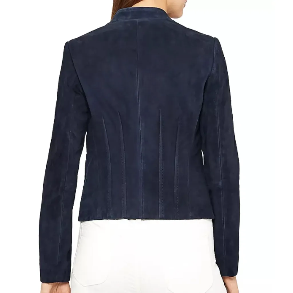 Reiss  | Aries Suede Jacket Navy Blue Size 4 - Image 2