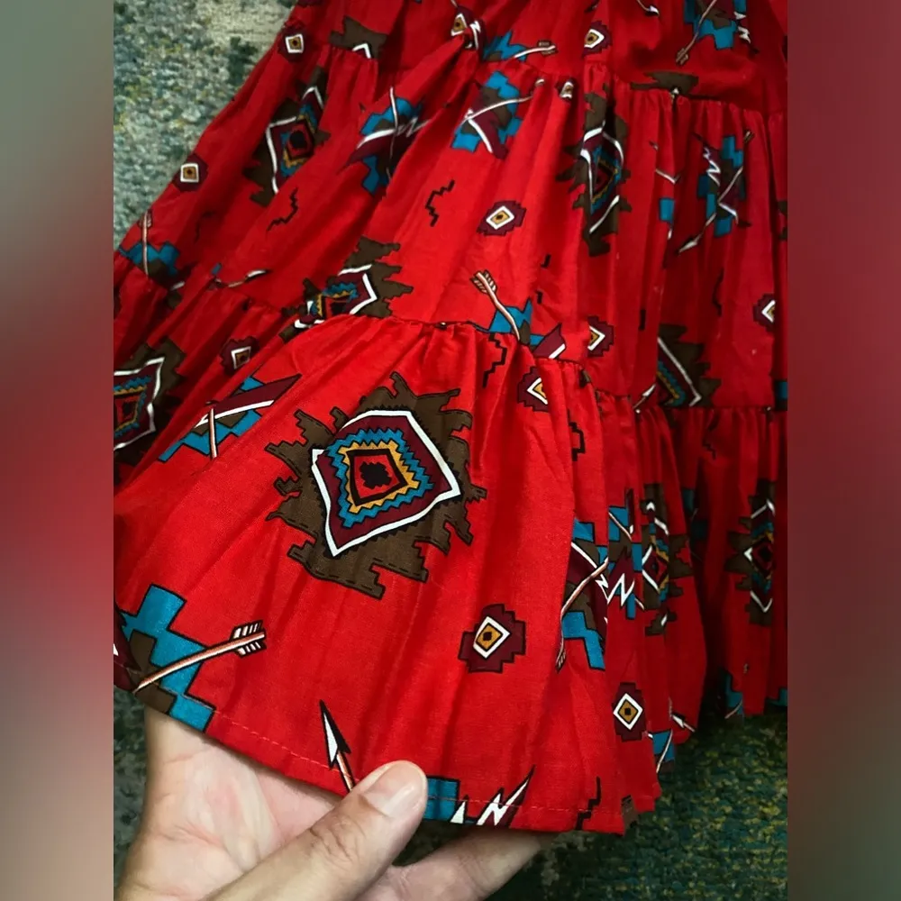 Vintage 90s America America Western motif cotton full twirl skirt, size medium Red - Image 2