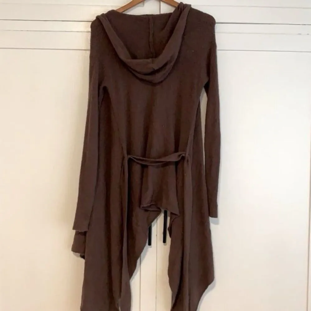 Free people mocha chocolate brown hooded cascade asymmetrical cardigan - Image 3