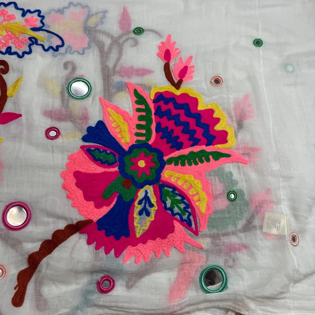 Lovestitch Granada Caftan Women's One Size White Floral Embroidered‎ 100% Cotton - Image 11