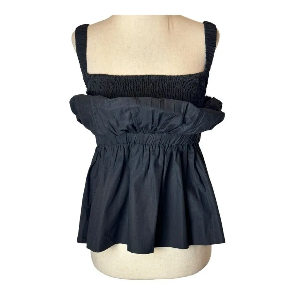 Cleobella Shirt Women XS Black Organic Cotton Ruffle Peplum Desi Tank Top Gothic - Image 9
