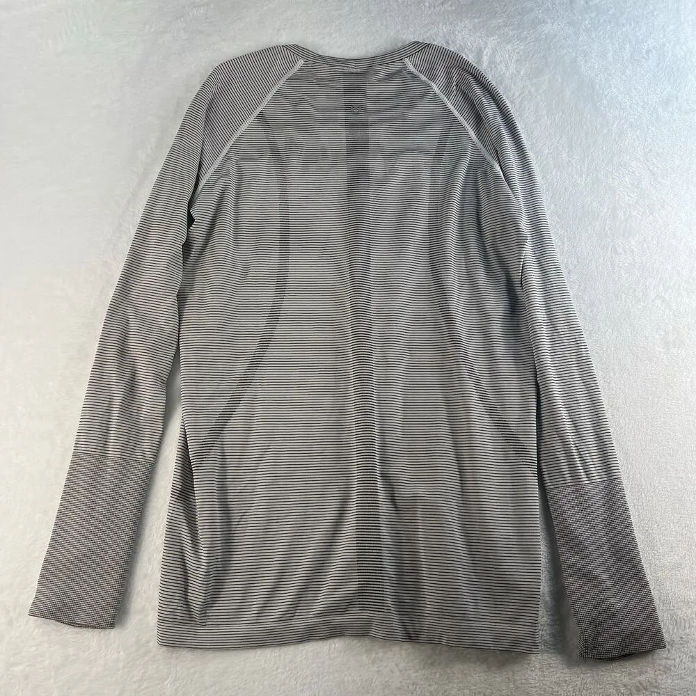 Lululemon Size 10 Run Swiftly Tech Long Sleeve Crew Tempo Stripe Black White - Image 10
