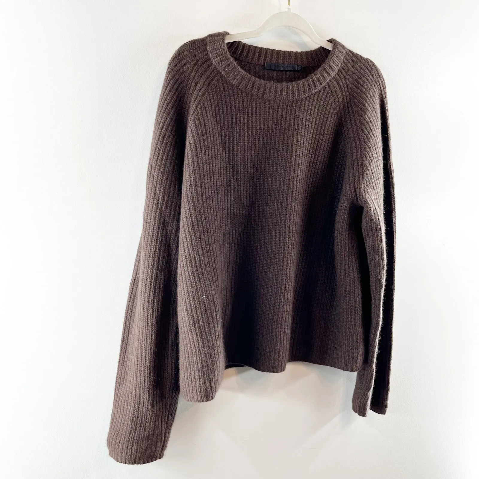 Jenni Kayne Cashmere Crewneck Pullover Fisherman Sweater Chocolate Brown XXL - Image 5