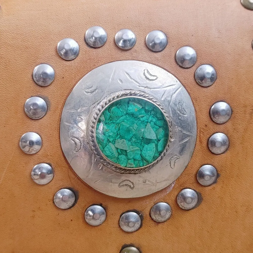 Small Leather Crossbody Bag Purse Hand Set Vintage Moon Boho Saddle Western Tan - Image 3