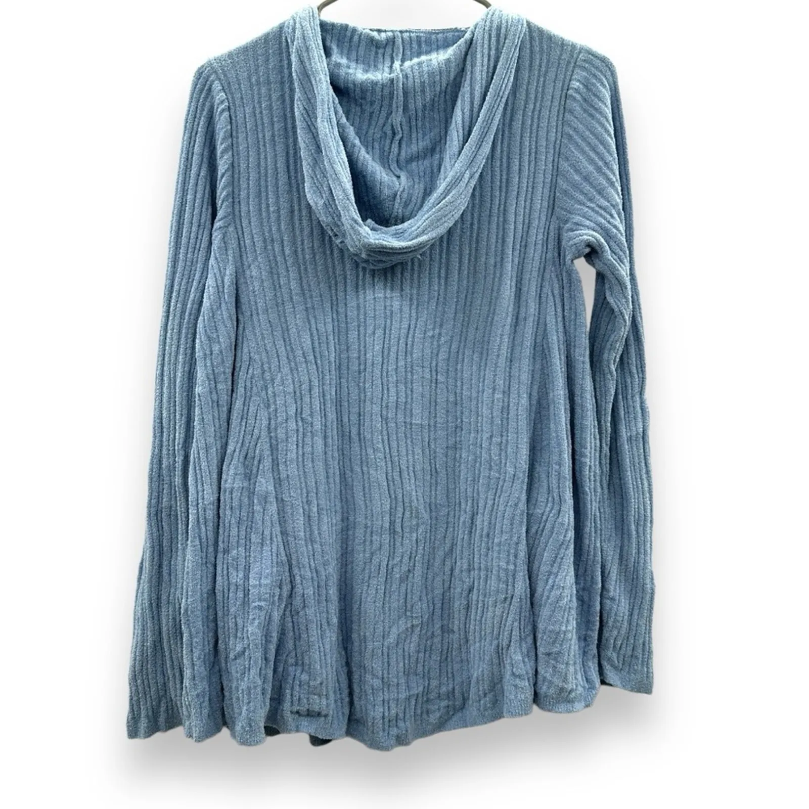 Barefoot Dreams Blue Ribbed Long Sleeve Hooded Open Front Cardigan Sz S - Image 5