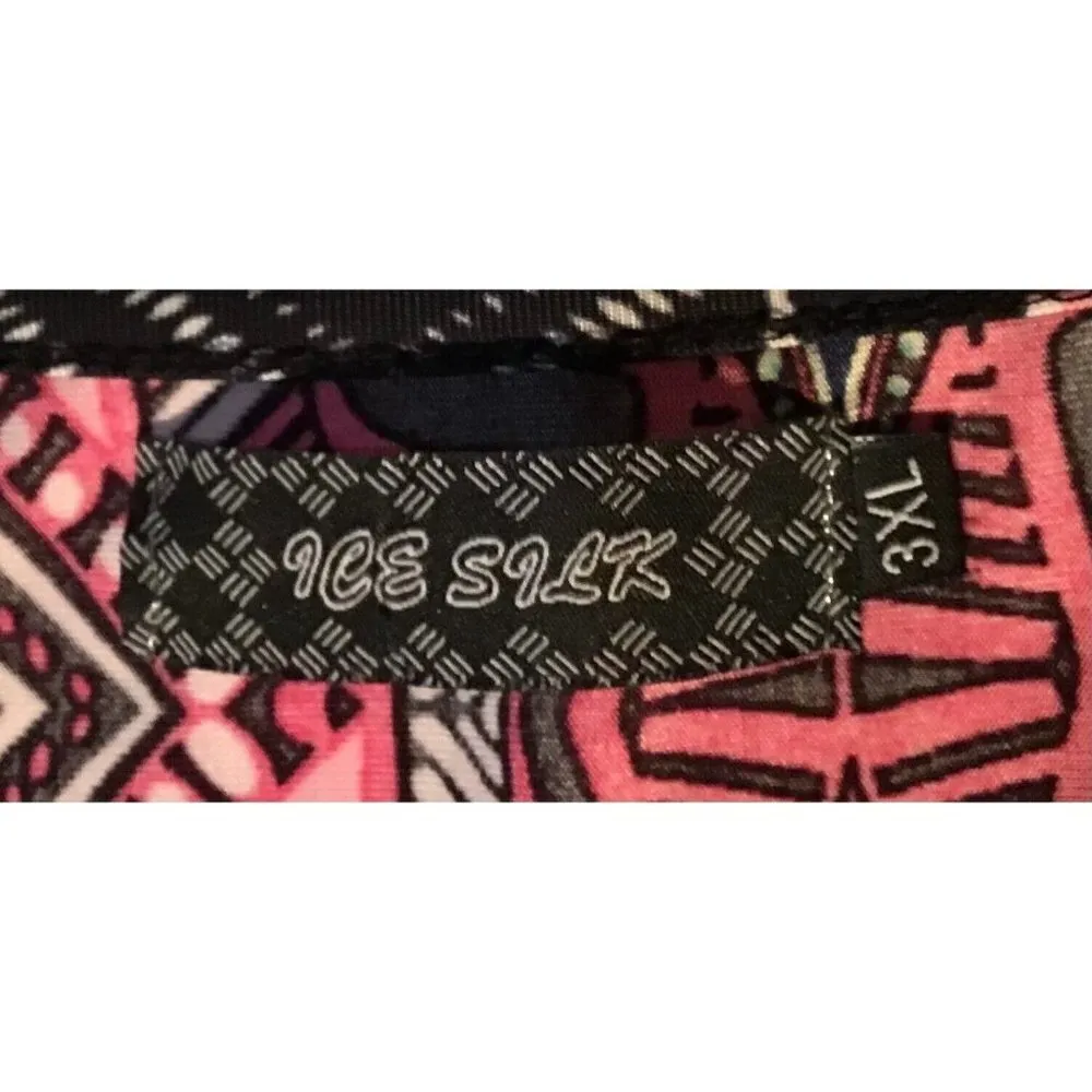 Ice Silk‎ Womens Fashion Geometric Print Shift Dress 3/4 Sleeve Multicolor 3XL Pink Size undefined - Image 2