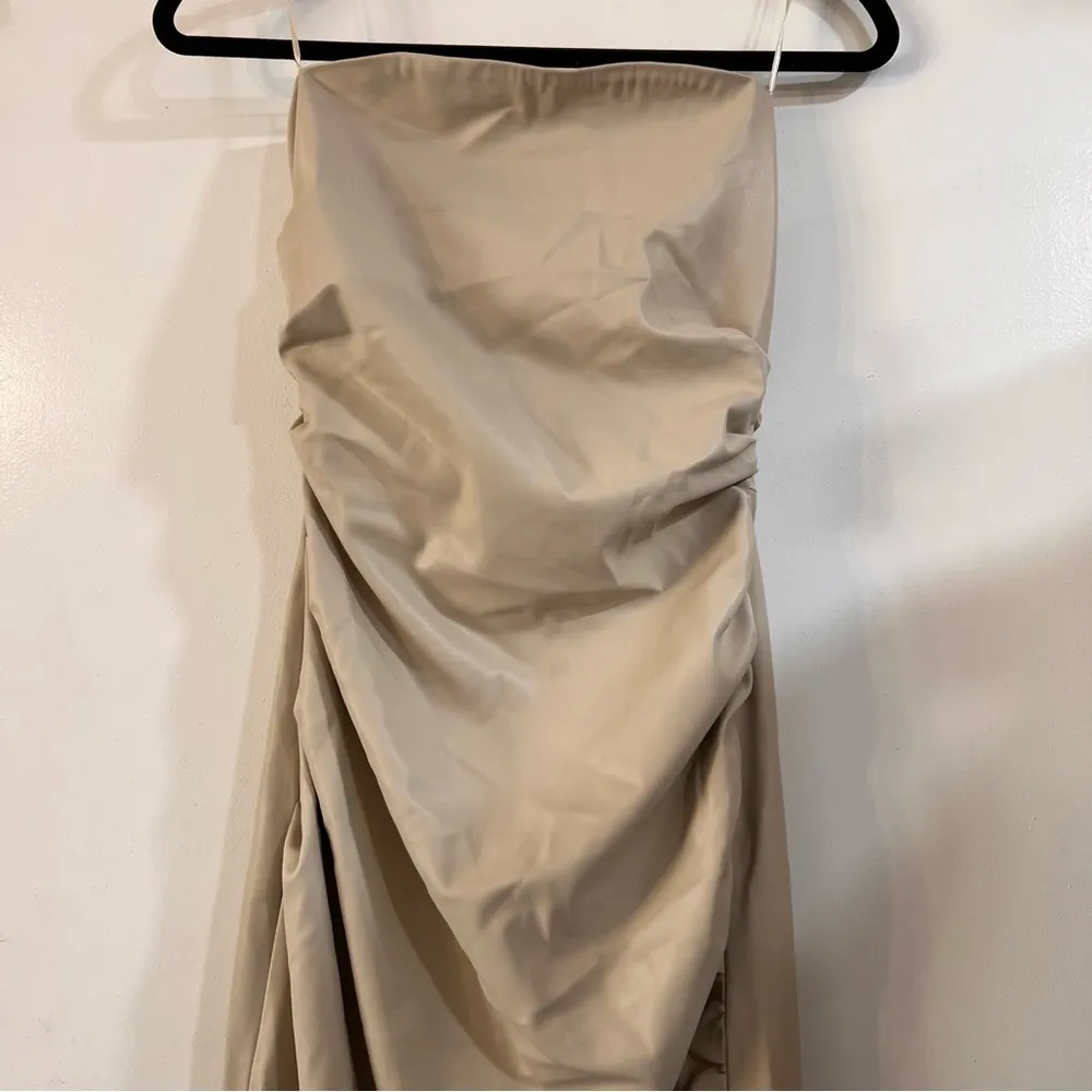 ZARA Viral Strapless Faux Leather Dress Cream Minimalist Midi Blogger Fave Sexy - Image 6