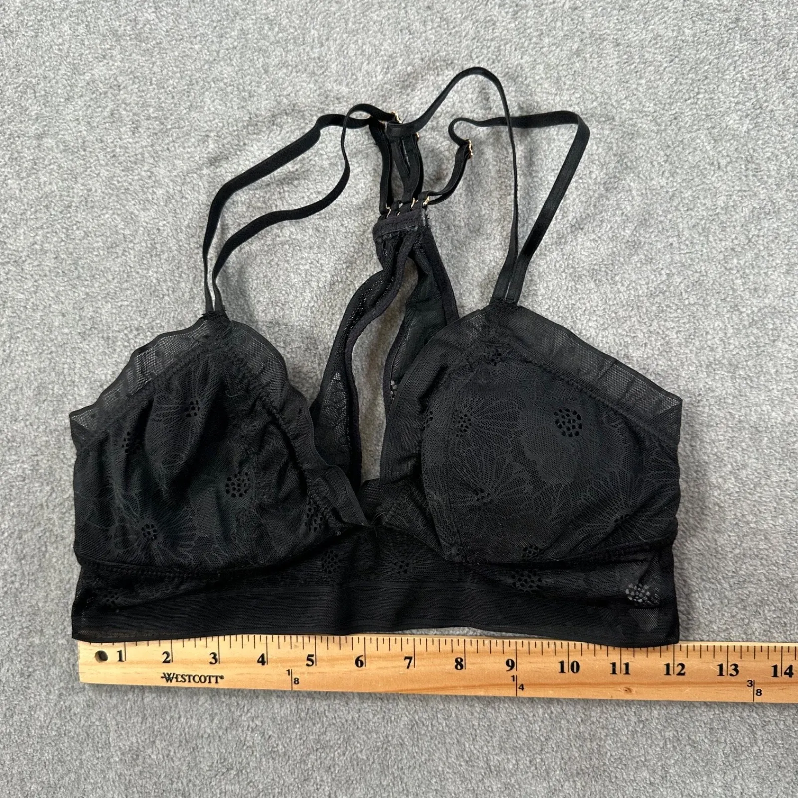 Aerie Black Lace Racerback Bralette Size Small Ruffle Floral Removable Pads - Image 3