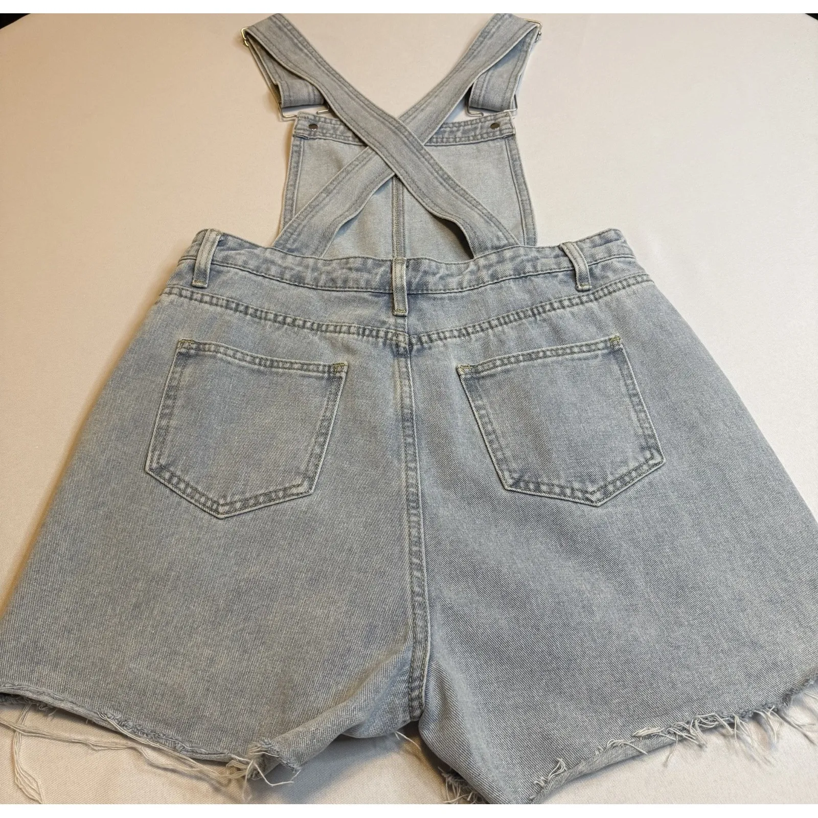 Cider Women Light Wash Distressed High Rise Denim Jean‎ Shorts Romper Playsuit # - Image 3