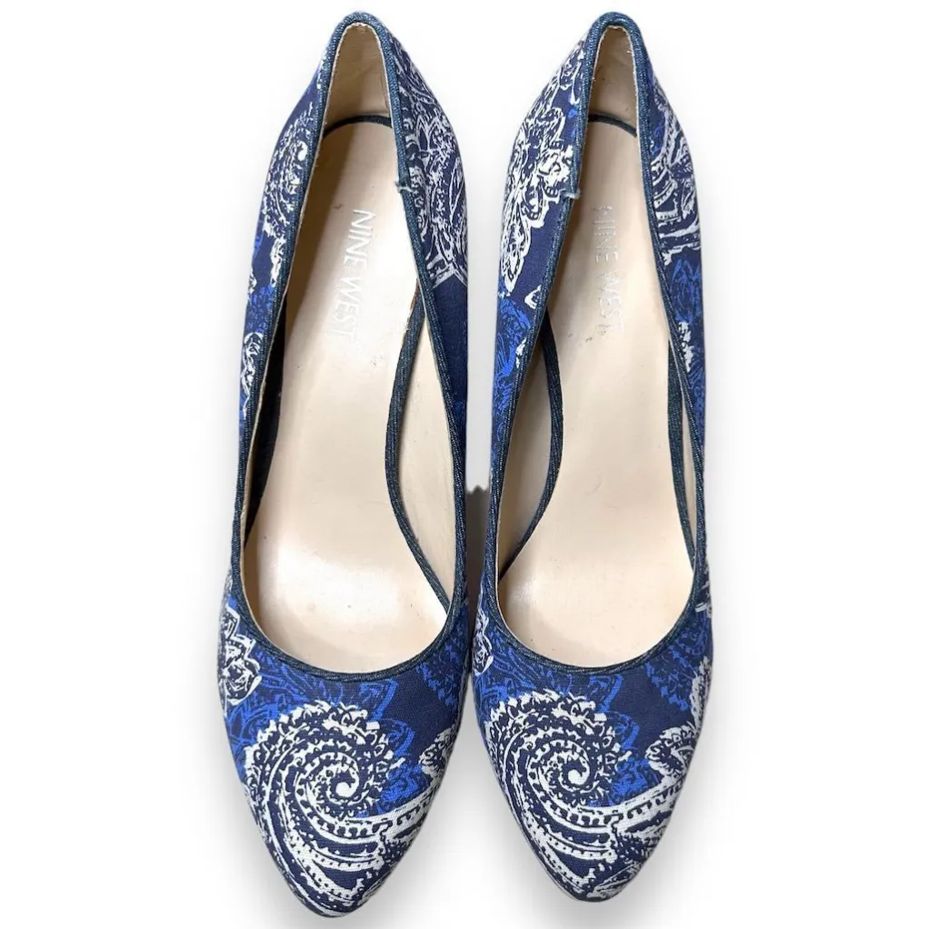 Nine West Women's Blue Paisley Platform Heels Size 8 Casual Formal‎ - Image 5