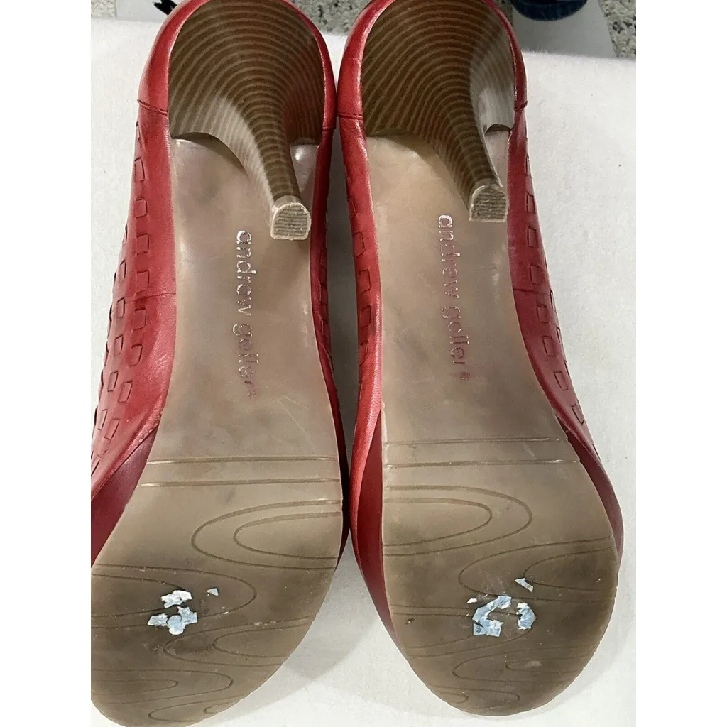 Womans Andrew Geller Knot Braided Red Leather Slip On Platform Pumps 10 M - Image 8