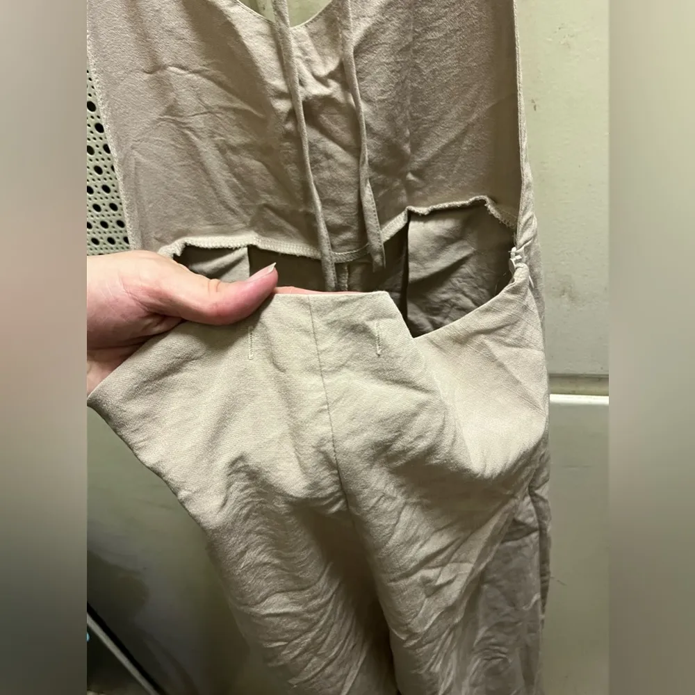 Easy LG Creme cotton canvas halter pant suit Tan - Image 7