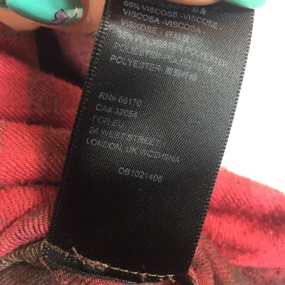 Urban Outfitters Alex Red Flannel Shirt Sweater Size XS Popover Hooded Oversized - Image 7