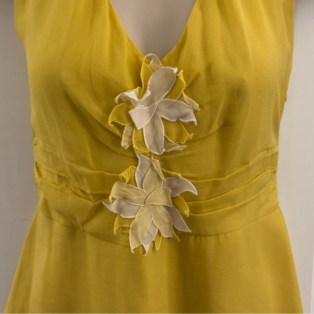 BCBGMaxAzria Yellow Sheer Floral Accent Halter Top Size M - Image 2