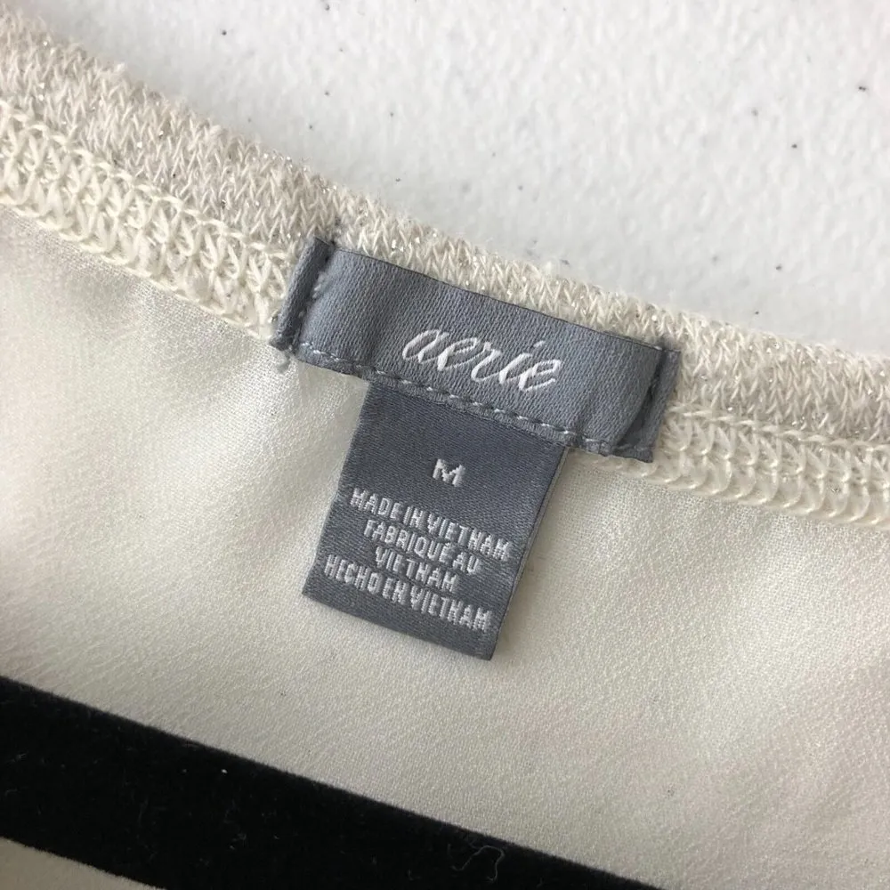 Aerie Womens Sweater Pullover Sheer Back Metallic Scoop Neck Gray M - Image 4