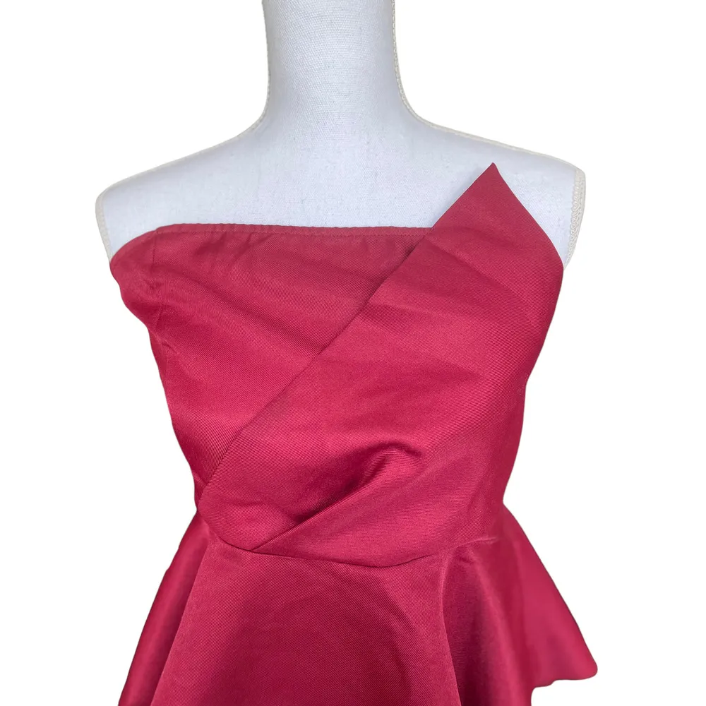 Blouse Women Medium Red Asymmetrical Bodice Sleeveless Peplum Hem Zip - Image 9
