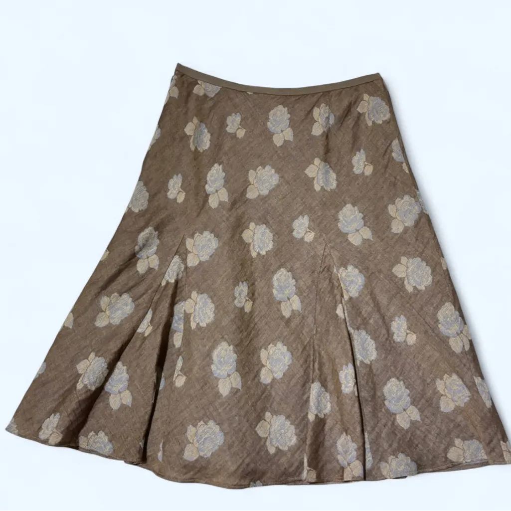 Vintage Tommy Bahama Women’s Godet Skirt Brown Blue Floral Rose Print size Small - Image 2