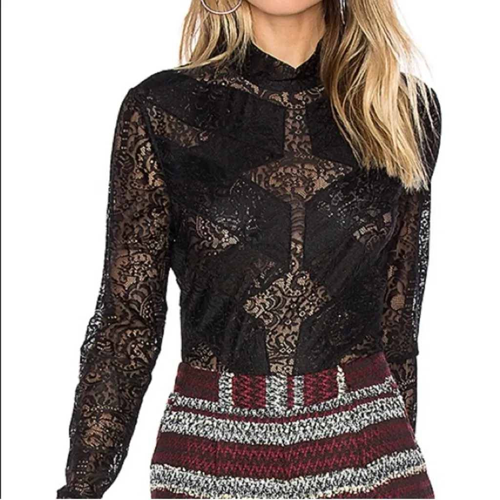 BCBG Maxazria Black Lace Long Sleeve bodysuit - Image 2