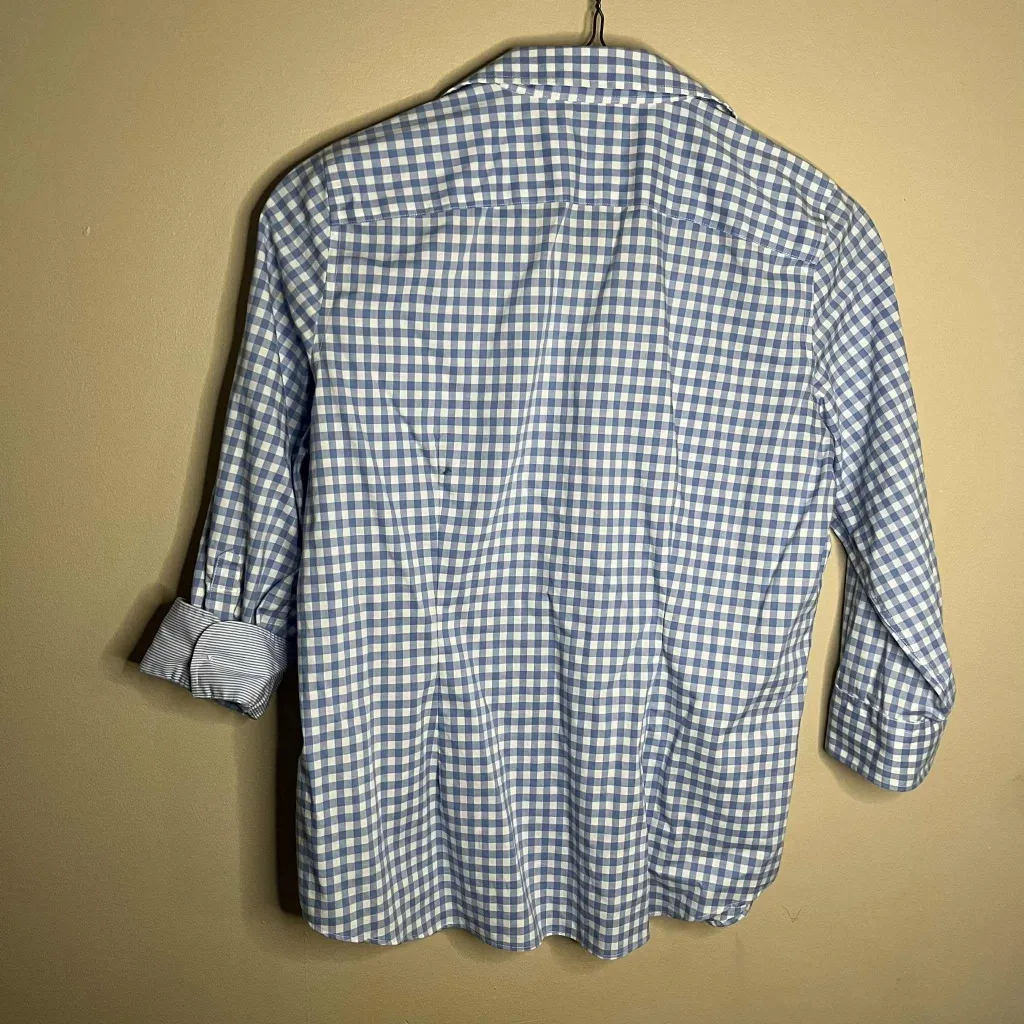 Chaps No Iron Ladies Large Blue And White Checkered Plaid Button Down - Image 3