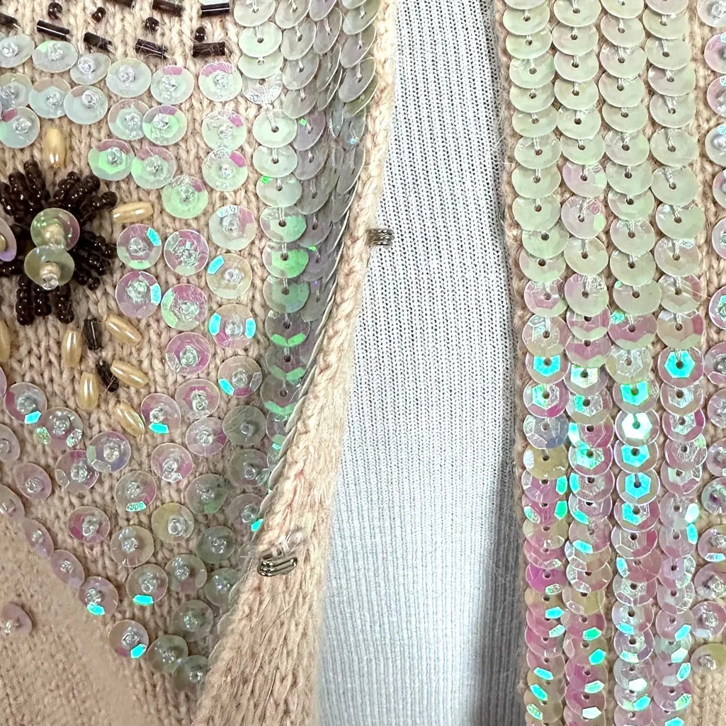 NEWPORT NEWS Silk and Angora Beaded Sweater Cardigan Size XL - Image 4