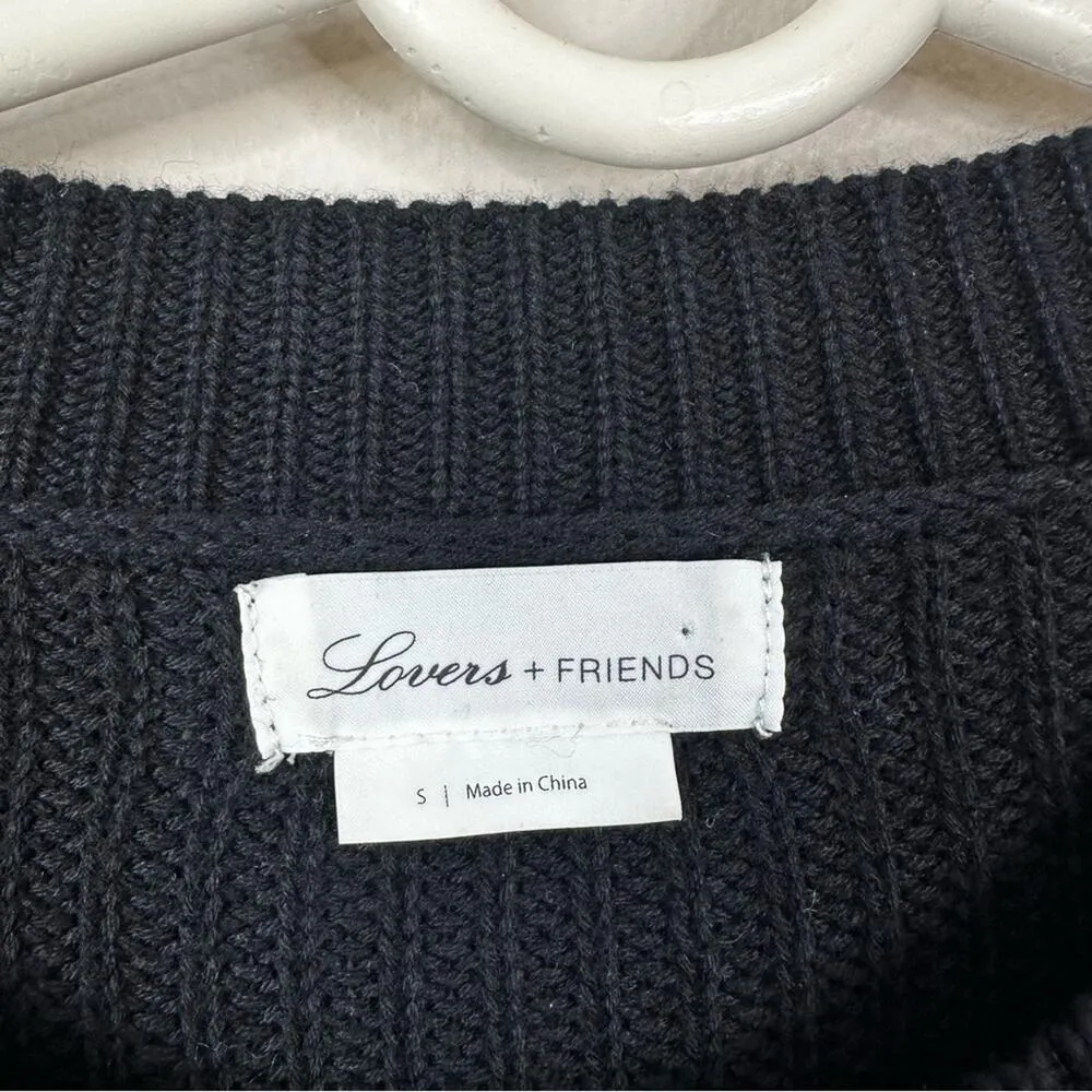 Lovers + Friends Sweater Dress Womens Small Black Cotton Knit Lace Up Detail - Image 6