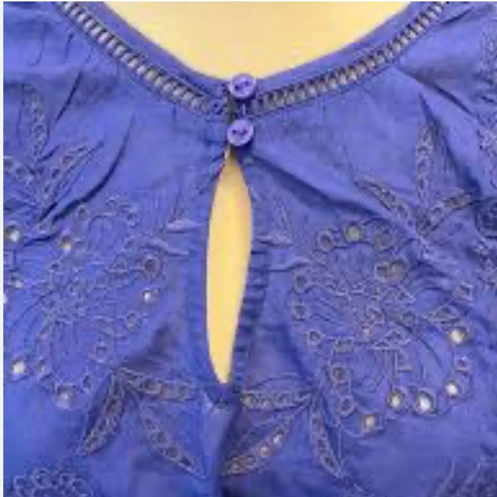 Calypso St. Barth Blue Sleeveless Eyelet Blouse Size XL - Image 5