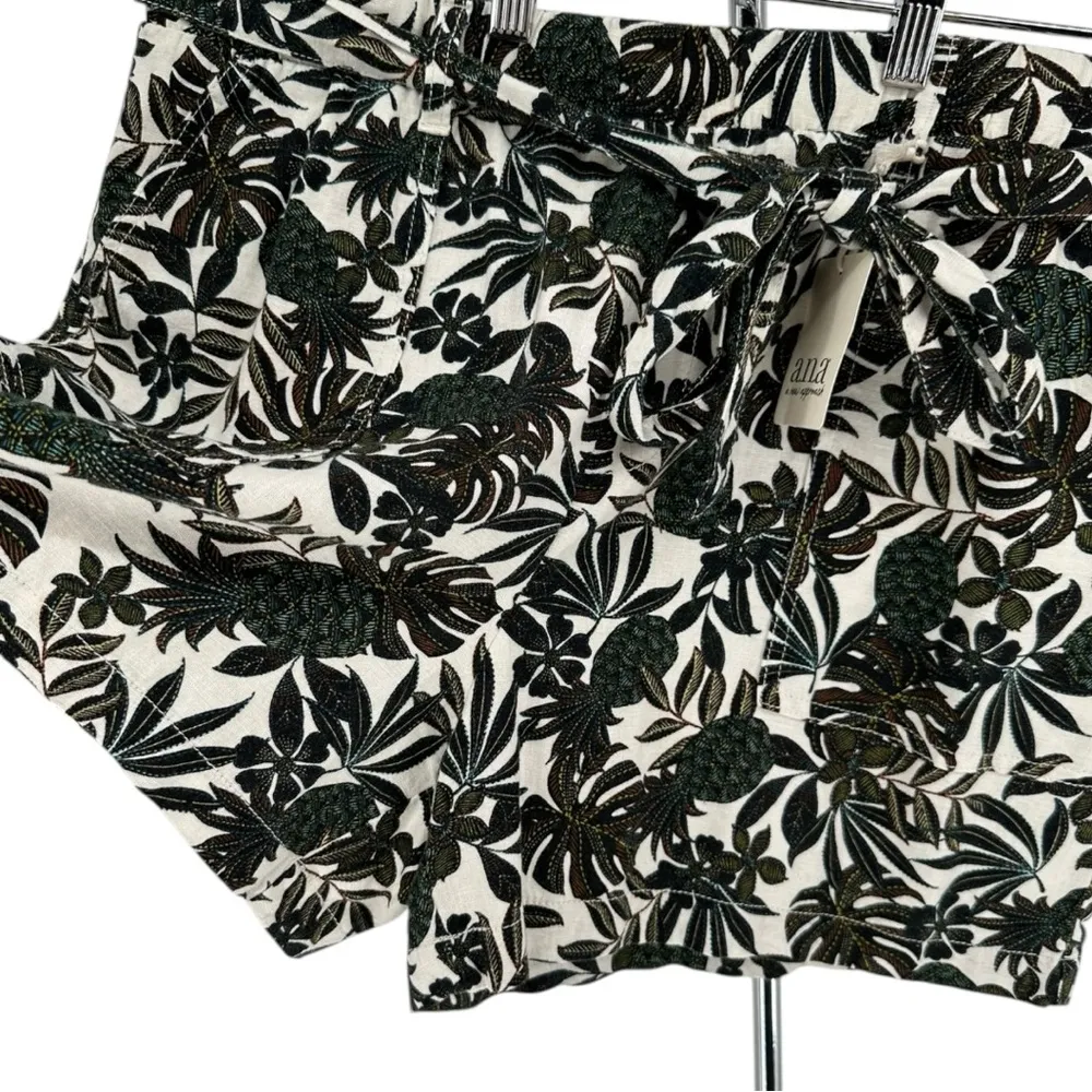 a.n.a. Linen Blend Womens High Rise Pull-On Shorts Belted Palm Print Petite XL - Image 4